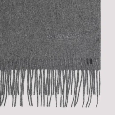 Giorgio Armani Luxe Grey Cashmere Fringed Scarf In Gray