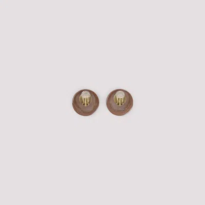 Giorgio Armani Glossy Brass Earrings With Rounded Design In Brown