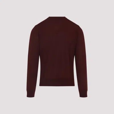 Giorgio Armani Crew Neck Wool Sweater In Burgundy