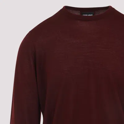 Giorgio Armani Crew Neck Wool Sweater In Burgundy