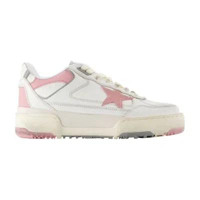 Golden Goose Forty2 Distressed Finish Leather And Fabric Sneakers With Pink Star