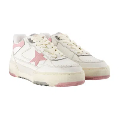Golden Goose Forty2 Distressed Finish Leather And Fabric Sneakers With Pink Star