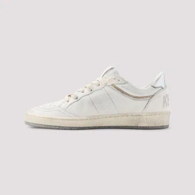 Golden Goose Ball Star Sneakers In Vintage Effect Leather With Silver Star And Heel Tab Shoes In White