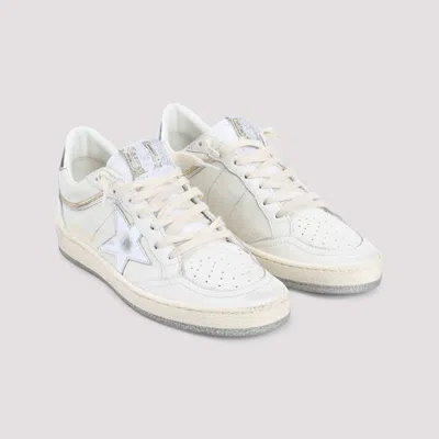 Golden Goose Ball Star Sneakers In Vintage Effect Leather With Silver Star And Heel Tab Shoes In White