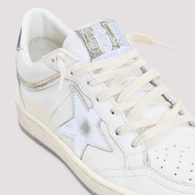 Golden Goose Ball Star Sneakers In Vintage Effect Leather With Silver Star And Heel Tab Shoes In White