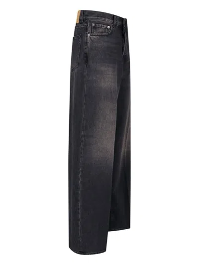 Haikure High-waisted Wide-leg Jeans With Vintage Faded Finish In Black
