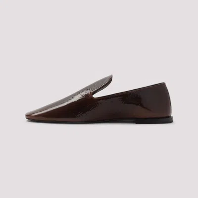 Jil Sander Squared Toe Loafer In Dark Earth In Black