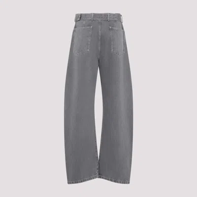 Lemaire Grey Twisted Belted Cotton Jeans In Gray