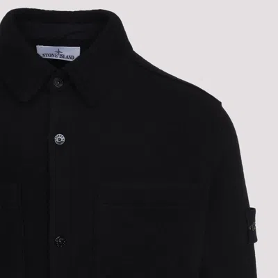 Stone Island Textured Knit Sweater With Button-up Front In Black