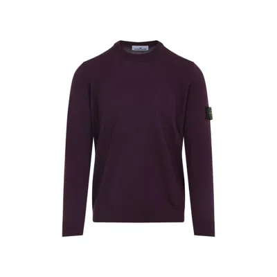 Stone Island Crew Neck Wool Sweater With Ribbed Texture In Red
