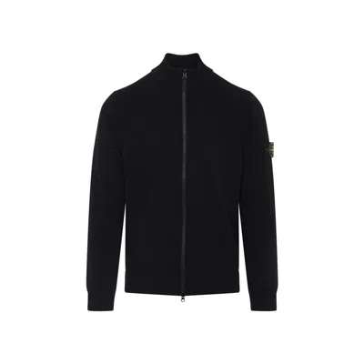 Stone Island Sweater Wool Blend Standing Collar In Black