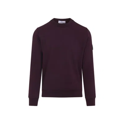 Stone Island Crew Neck Wool Sweater With Ribbed Texture In Burgundy