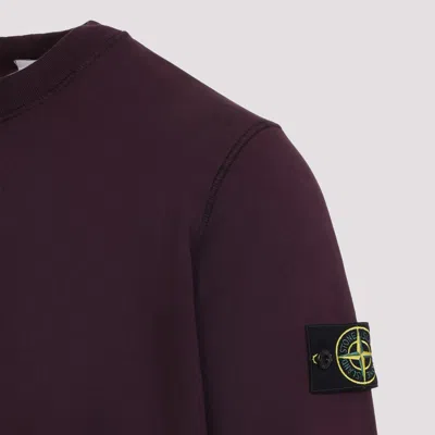 Stone Island Crew Neck Wool Sweater With Ribbed Texture In Burgundy