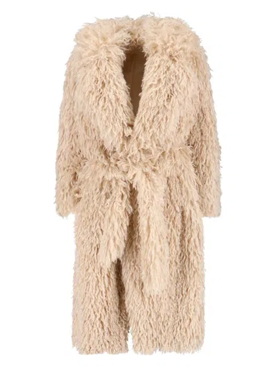 Tagliatore Waist Belted Long Length Textured Hooded Jacket In Neutral
