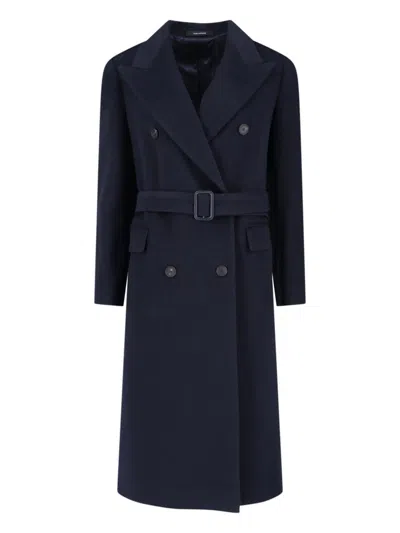 Tagliatore Jole Double-breasted Midi Coat In Blue
