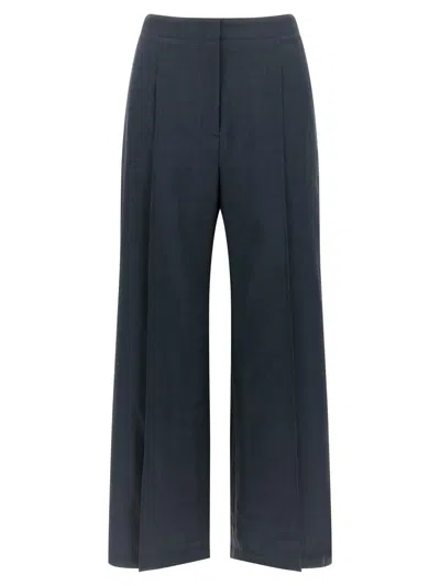 Theory City Pleated High Waist Wide Leg Pants In Blue