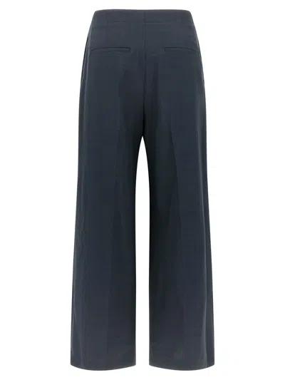Theory City Pleated High Waist Wide Leg Pants In Blue