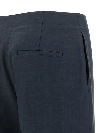 Theory City Pleated High Waist Wide Leg Pants In Blue
