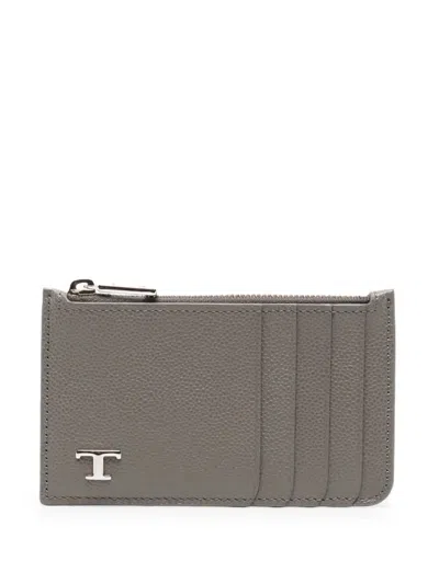 Tod's Logo-plaque Zip-fastening Cardholder In Brown