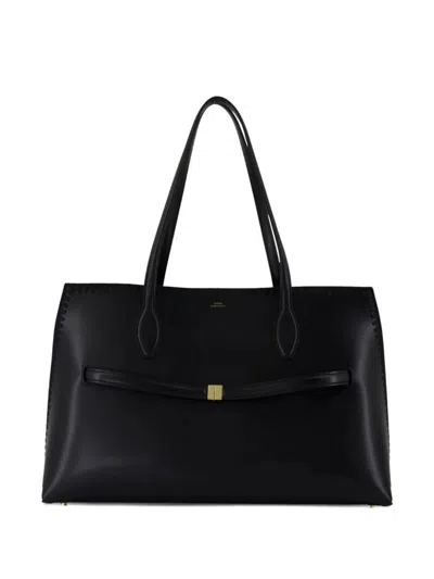 Totême Lounge Large Leather-trimmed Suede Tote In Black
