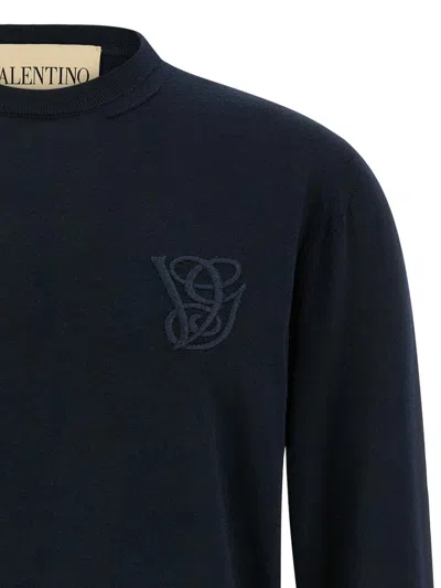 Valentino Wool Crew Neck Sweater In Blue