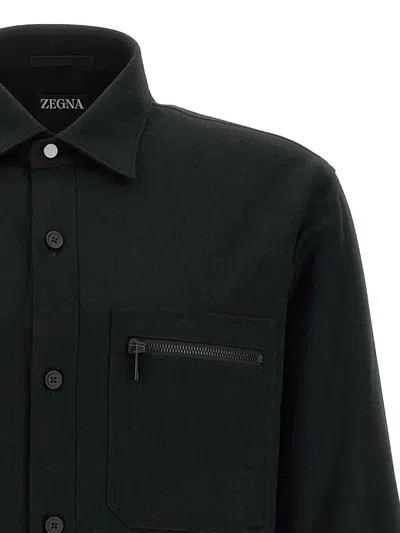 Zegna Padded Techmerino Shirt Jacket In Black