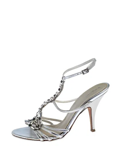 Pre-owned Baldinini  100mm Crystal-strap Sandals In Silver