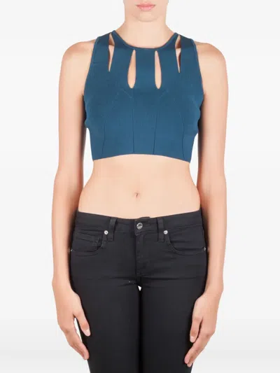 Pre-owned Cushnie  Cut-out Ribbed Top In Blue