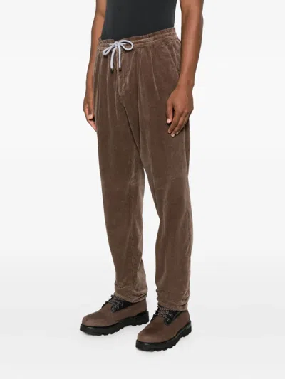 Brunello Cucinelli Brown Ribbed Drawstring Trousers Feature A Ribbed Texture In Brown