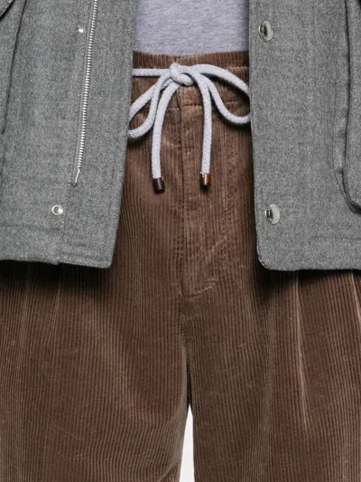 Brunello Cucinelli Brown Ribbed Drawstring Trousers Feature A Ribbed Texture In Brown