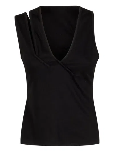 Christopher Esber One-shoulder Ribbed Top In Black