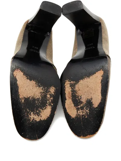 Pre-owned Gucci Block Heel Textured Pumps In Brown