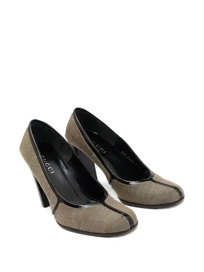 Pre-owned Gucci Block Heel Textured Pumps In Brown