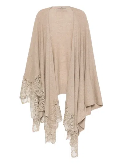 Ermanno Scervino Lace-trimmed Wool Cape