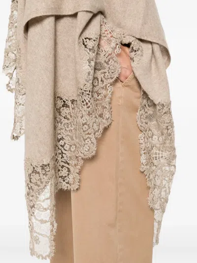 Ermanno Scervino Lace-trimmed Wool Cape