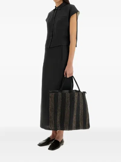 Alysi Cropped Linen Shirt With Classic Collar In Black