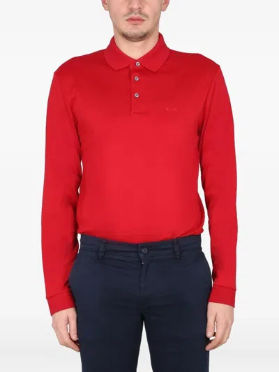 Hugo Boss Boss Men Polo With Logo Embroidery In Red