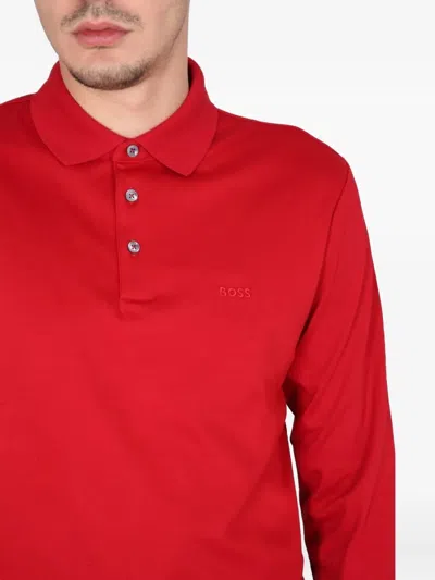 Hugo Boss Boss Men Polo With Logo Embroidery In Red