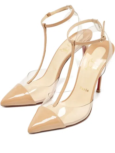 Pre-owned Christian Louboutin 110mm Nosy Patent Pumps In Neutral