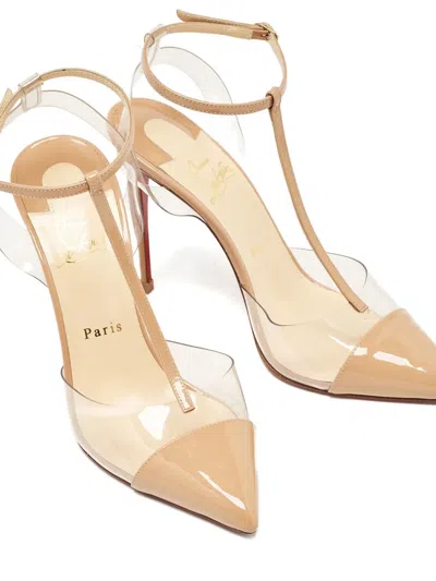 Pre-owned Christian Louboutin 110mm Nosy Patent Pumps In Neutral