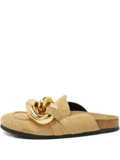 Pre-owned Jw Anderson 2024 Chain Link Suede Sandals In Neutral