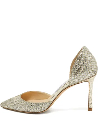 Pre-owned Jimmy Choo 90mm Glitter Cut-out Pumps In Gray