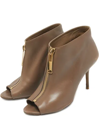 Pre-owned Burberry 110mm Zip-up Peep-toe Boots