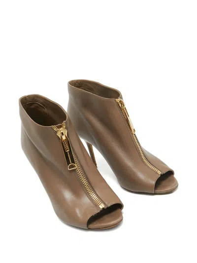 Pre-owned Burberry 110mm Zip-up Peep-toe Boots
