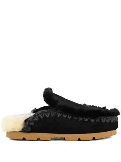 Mou Shearling-trim Mules In Black
