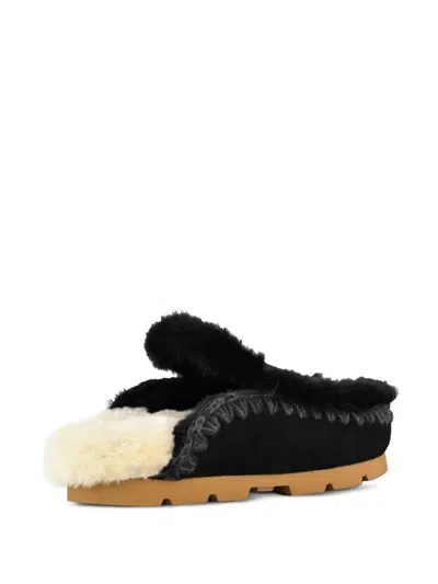Mou Shearling-trim Mules In Black