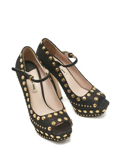 Pre-owned Miu Miu 130mm Platform Studded Pumps