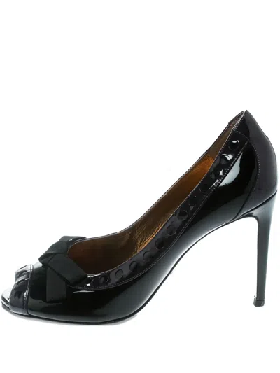 Pre-owned Dolce & Gabbana 100mm Patent Leather Bow Peep-toe Pumps