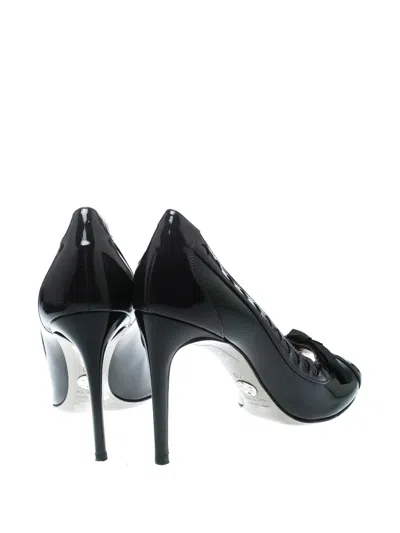Pre-owned Dolce & Gabbana 100mm Patent Leather Bow Peep-toe Pumps