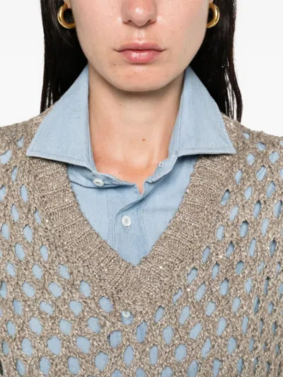 Brunello Cucinelli Open-knit V-necked Sweater